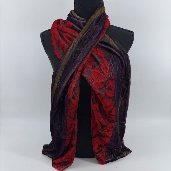 LOFT Accessories - Vintage Ann Taylor Loft Velvet Damask Printed Purple Red Lined Scarf Shawl